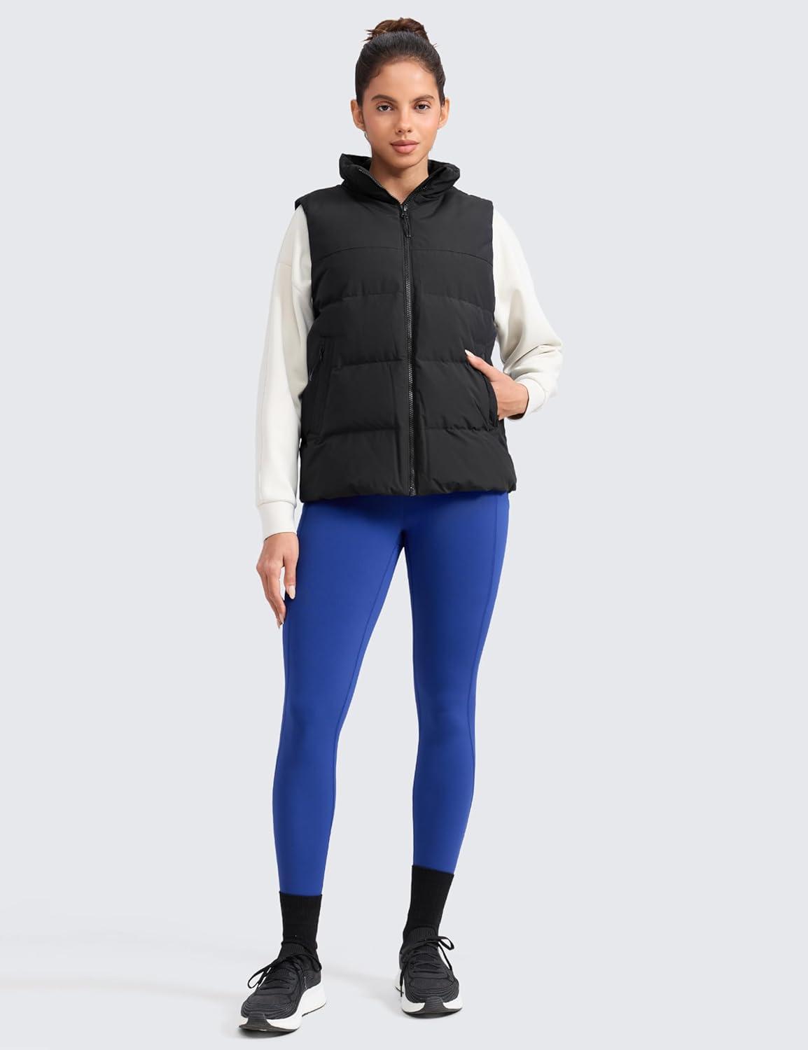 imageCRZ YOGA Womens Fleece Lined Athletic Leggings with Pockets 28quot  Water Resistant Matte Pants Winter Thermal Hiking CasualWaves Blue