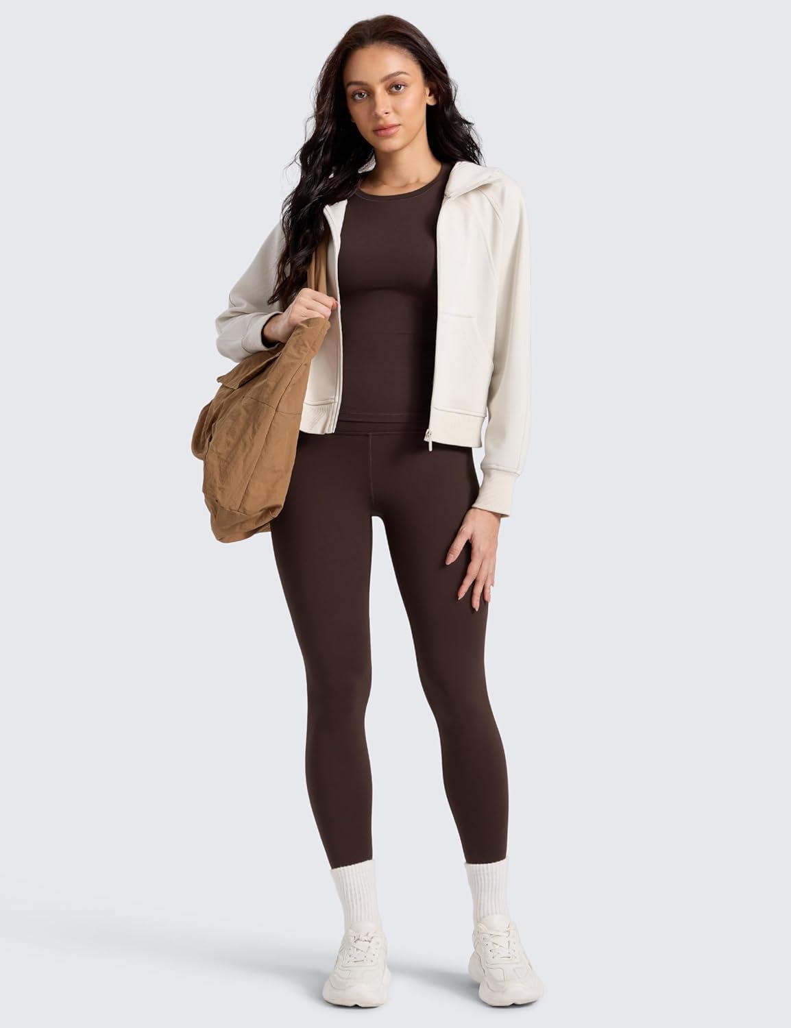 imageCRZ YOGA Womens Fleece Lined Leggings 28  Matte Thermal Winter Warm Full Length Pants Casual Lounge Yoga WorkoutHot Fudge Brown