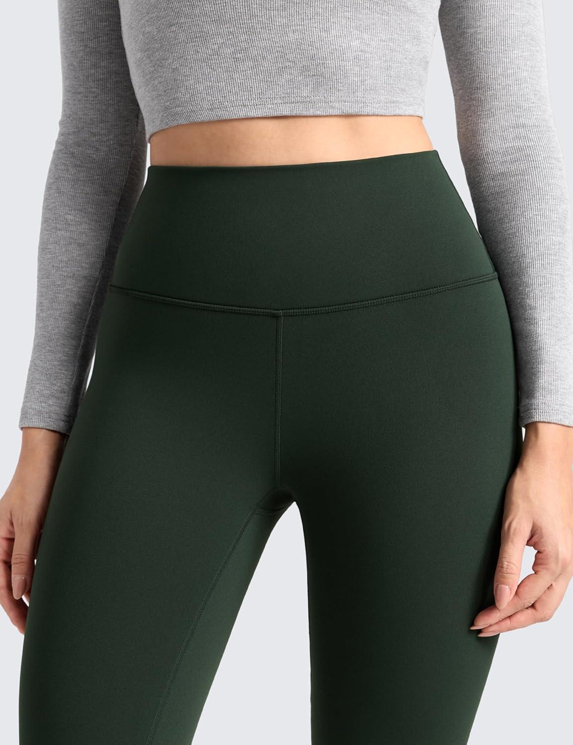 imageCRZ YOGA Womens Fleece Lined Leggings 28  Matte Thermal Winter Warm Full Length Pants Casual Lounge Yoga WorkoutLegend Green