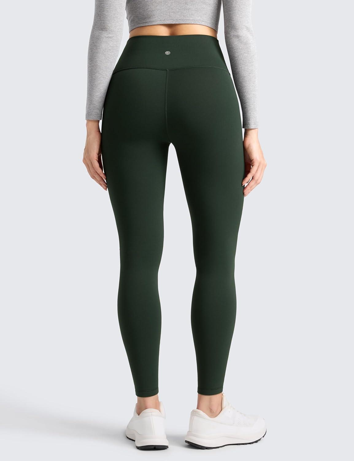 imageCRZ YOGA Womens Fleece Lined Leggings 28  Matte Thermal Winter Warm Full Length Pants Casual Lounge Yoga WorkoutLegend Green