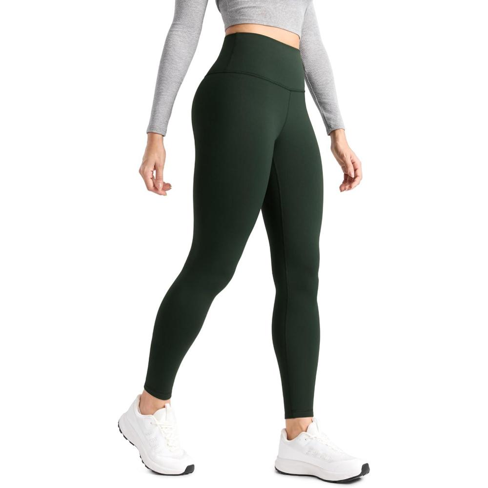 imageCRZ YOGA Womens Fleece Lined Leggings 28  Matte Thermal Winter Warm Full Length Pants Casual Lounge Yoga WorkoutLegend Green