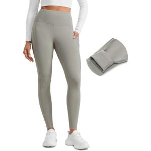 imageCRZ YOGA Womens Fleece Lined Athletic Leggings with Pockets 28quot  Water Resistant Matte Pants Winter Thermal Hiking CasualRock Grey