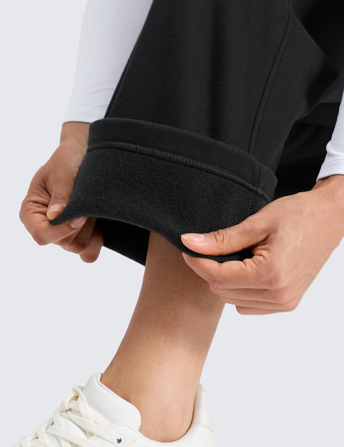 imageCRZ YOGA Cotton Fleece Lined Sweatpants Women 28quot30quot Straight Leg Casual Lounge Sweat Pants for WomenBlack