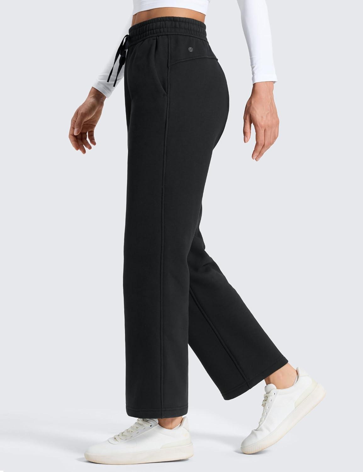 imageCRZ YOGA Cotton Fleece Lined Sweatpants Women 28quot30quot Straight Leg Casual Lounge Sweat Pants for WomenBlack