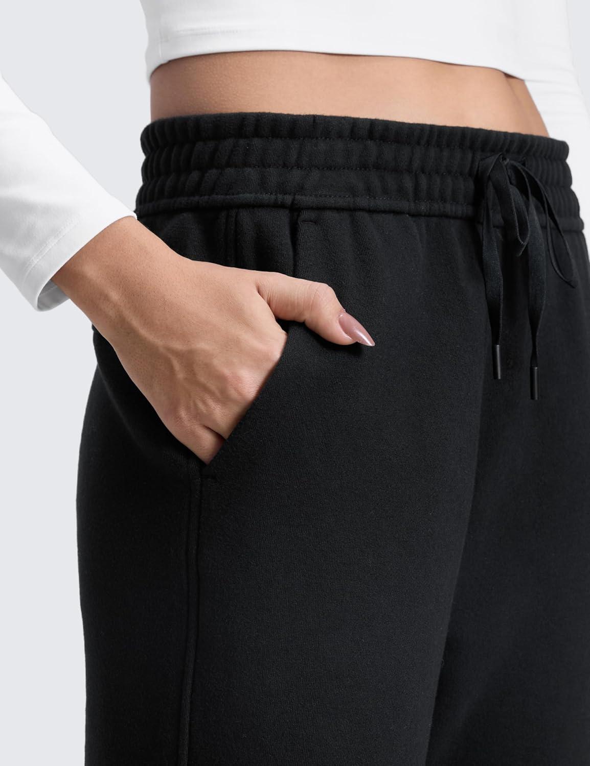 imageCRZ YOGA Cotton Fleece Lined Sweatpants Women 28quot30quot Straight Leg Casual Lounge Sweat Pants for WomenBlack