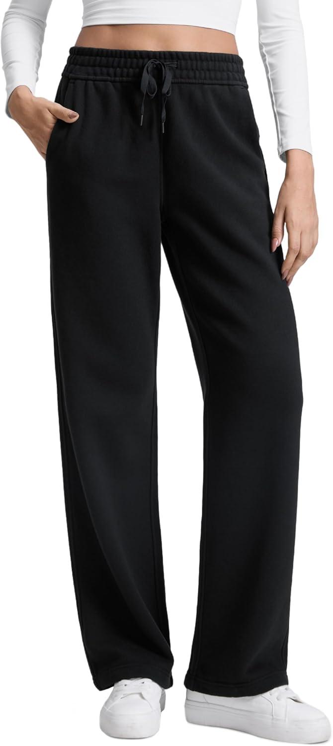 imageCRZ YOGA Cotton Fleece Lined Sweatpants Women 28quot30quot Straight Leg Casual Lounge Sweat Pants for WomenBlack