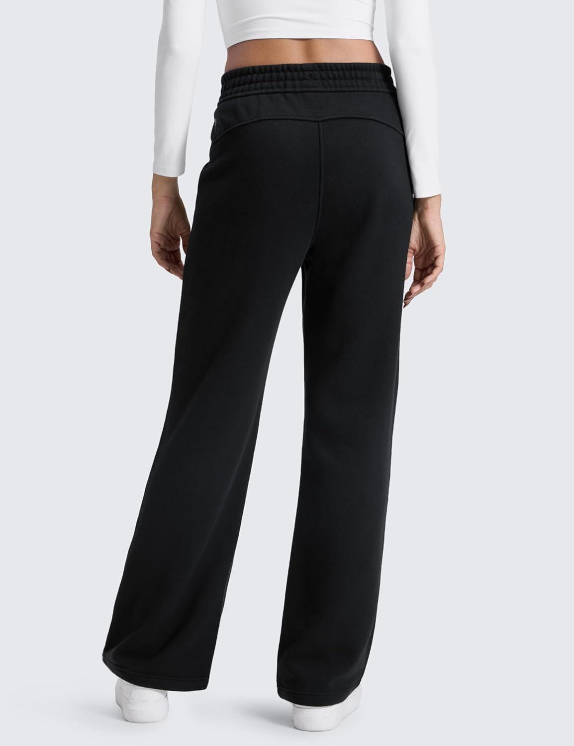 imageCRZ YOGA Cotton Fleece Lined Sweatpants Women 28quot30quot Straight Leg Casual Lounge Sweat Pants for WomenBlack