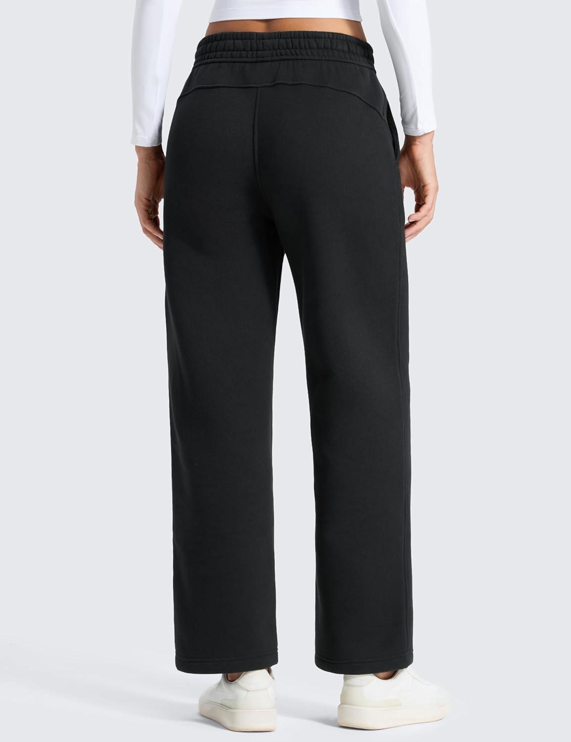 imageCRZ YOGA Cotton Fleece Lined Sweatpants Women 28quot30quot Straight Leg Casual Lounge Sweat Pants for WomenBlack