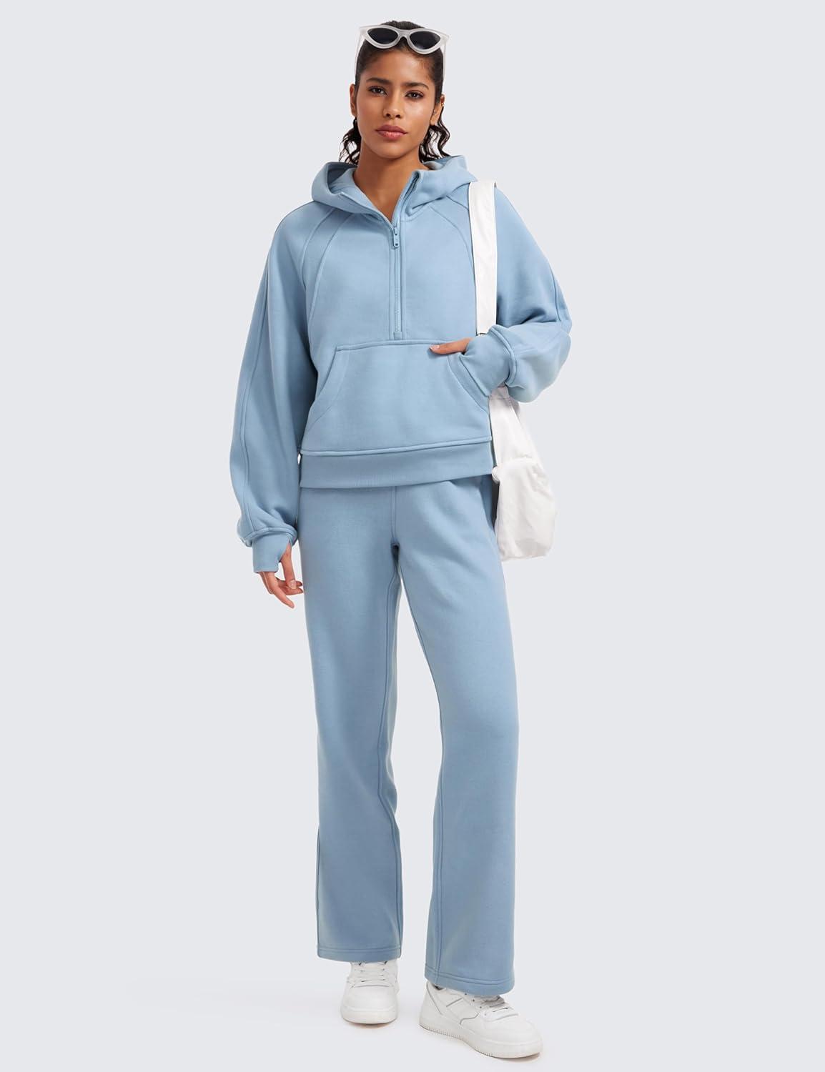 imageCRZ YOGA Cotton Fleece Lined Sweatpants Women 28quot30quot Straight Leg Casual Lounge Sweat Pants for WomenCambric Blue