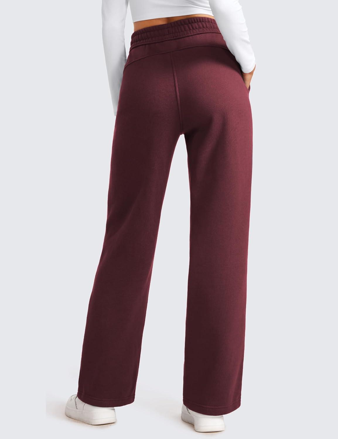 imageCRZ YOGA Cotton Fleece Lined Sweatpants Women 28quot30quot Straight Leg Casual Lounge Sweat Pants for WomenDark Red