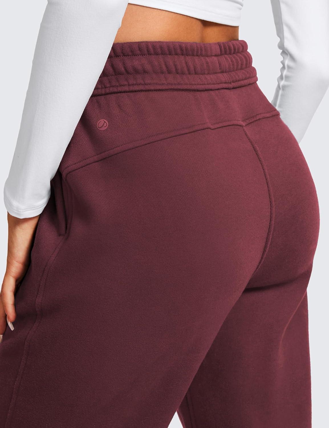 imageCRZ YOGA Cotton Fleece Lined Sweatpants Women 28quot30quot Straight Leg Casual Lounge Sweat Pants for WomenDark Red
