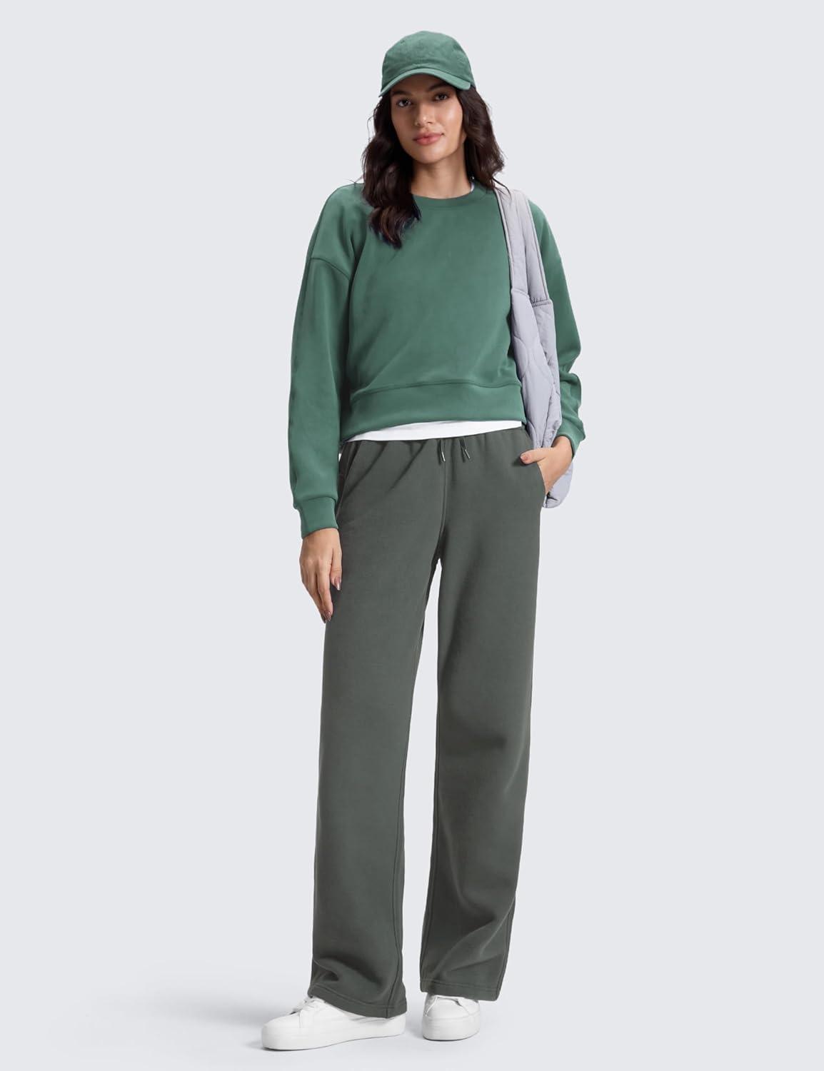 imageCRZ YOGA Cotton Fleece Lined Sweatpants Women 28quot30quot Straight Leg Casual Lounge Sweat Pants for WomenGrey Sage
