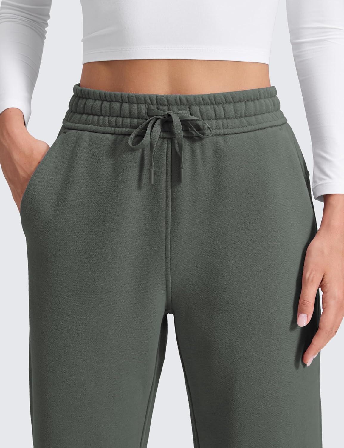 imageCRZ YOGA Cotton Fleece Lined Sweatpants Women 28quot30quot Straight Leg Casual Lounge Sweat Pants for WomenGrey Sage