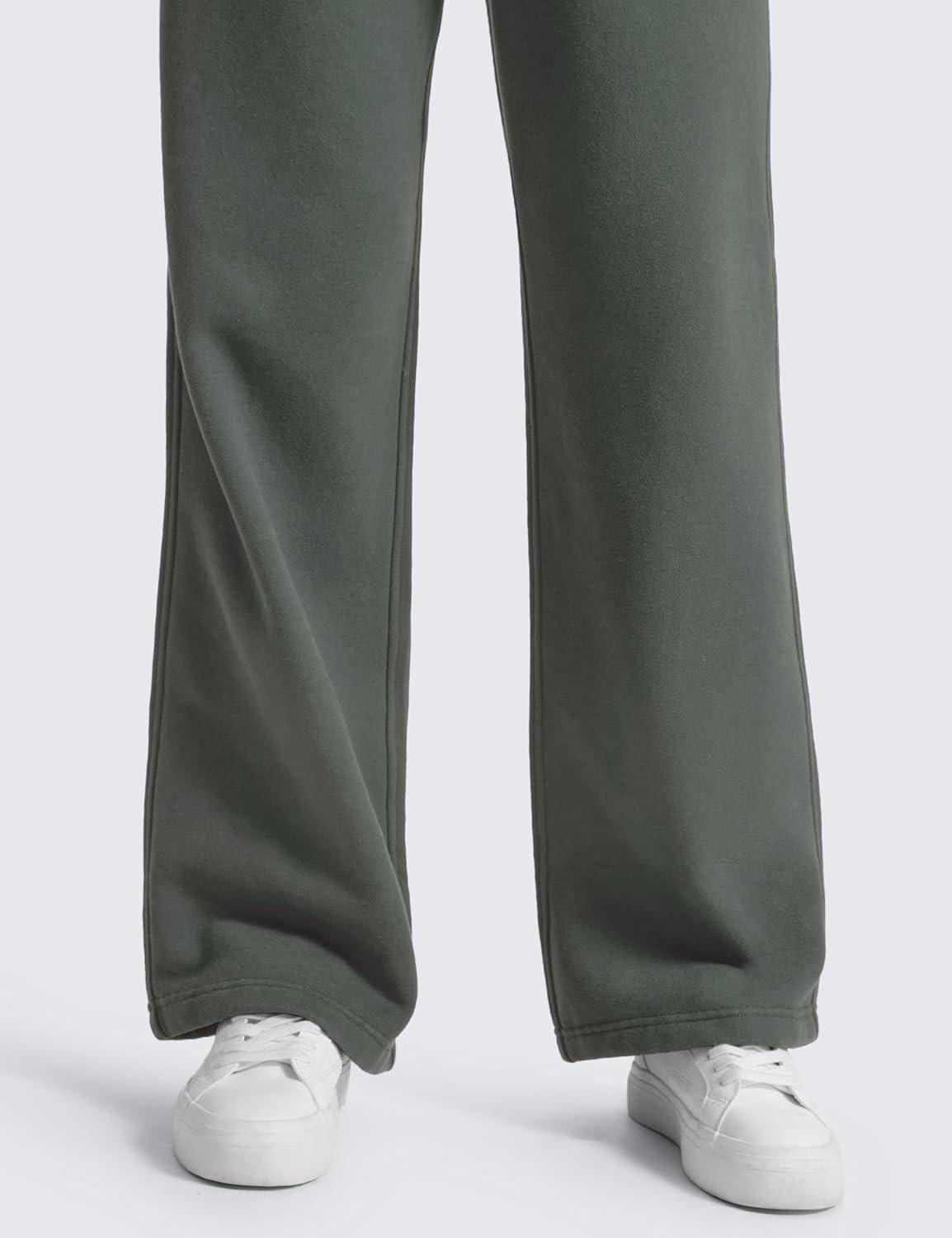 imageCRZ YOGA Cotton Fleece Lined Sweatpants Women 28quot30quot Straight Leg Casual Lounge Sweat Pants for WomenGrey Sage