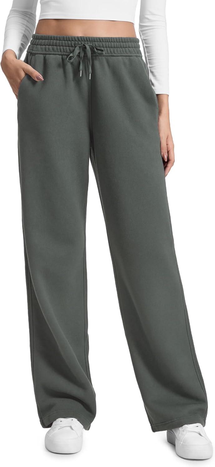 imageCRZ YOGA Cotton Fleece Lined Sweatpants Women 28quot30quot Straight Leg Casual Lounge Sweat Pants for WomenGrey Sage