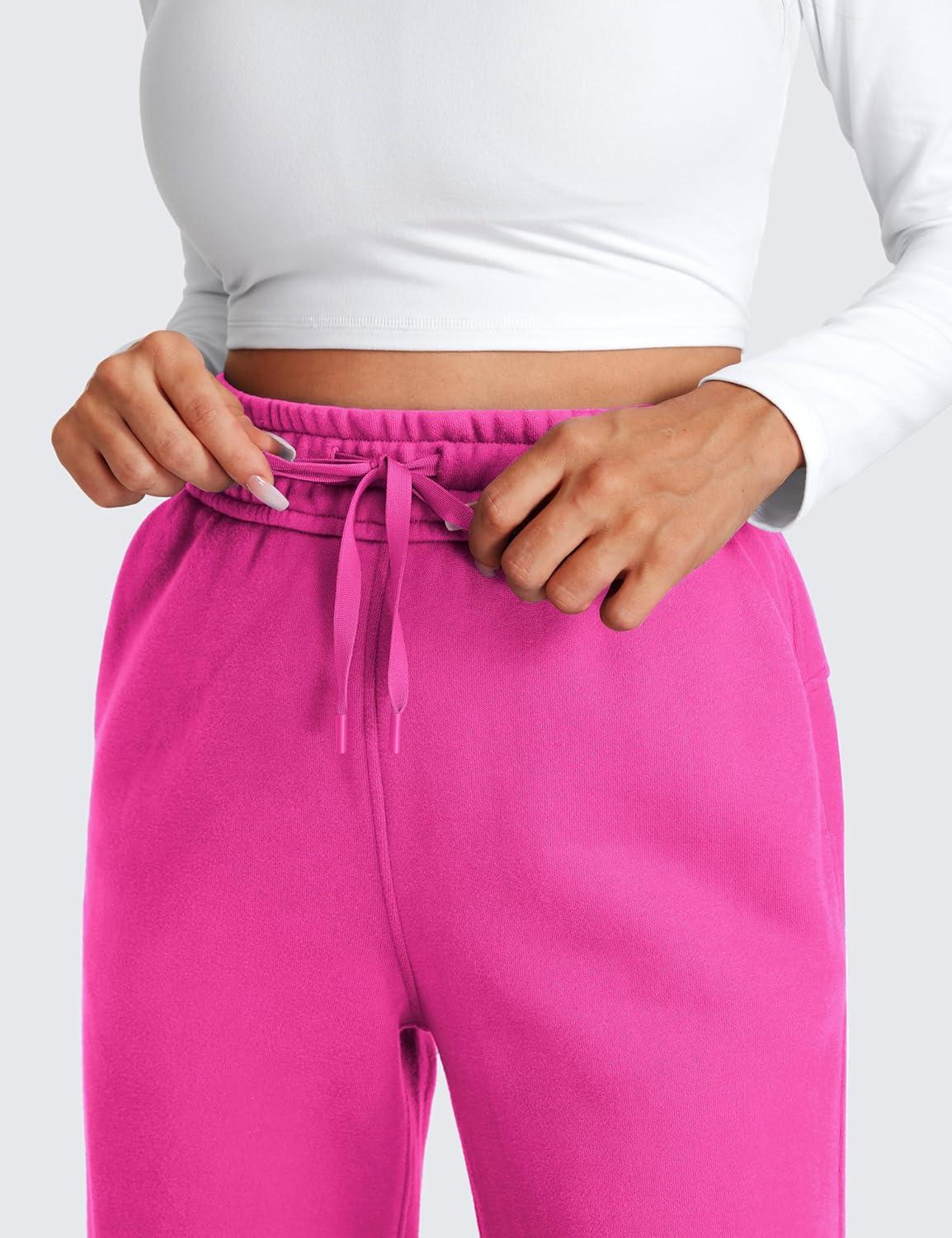 imageCRZ YOGA Cotton Fleece Lined Sweatpants Women 28quot30quot Straight Leg Casual Lounge Sweat Pants for WomenHibiscus Purple