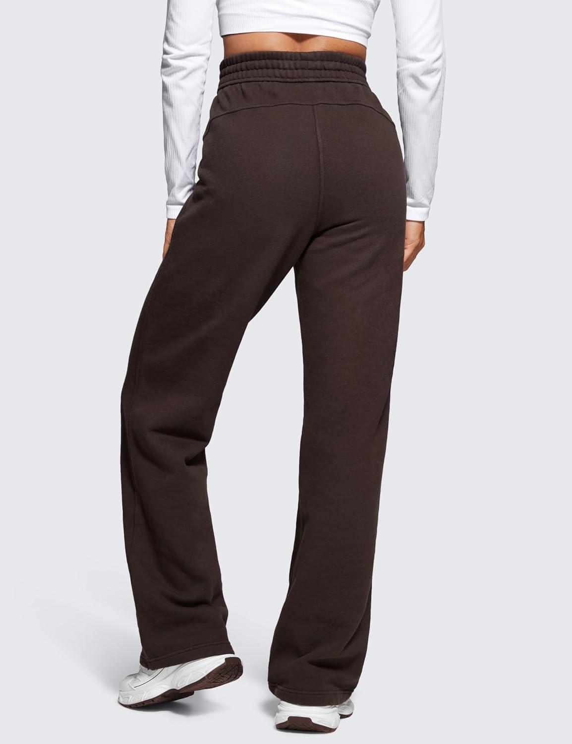 imageCRZ YOGA Cotton Fleece Lined Sweatpants Women 28quot30quot Straight Leg Casual Lounge Sweat Pants for WomenHot Fudge Brown