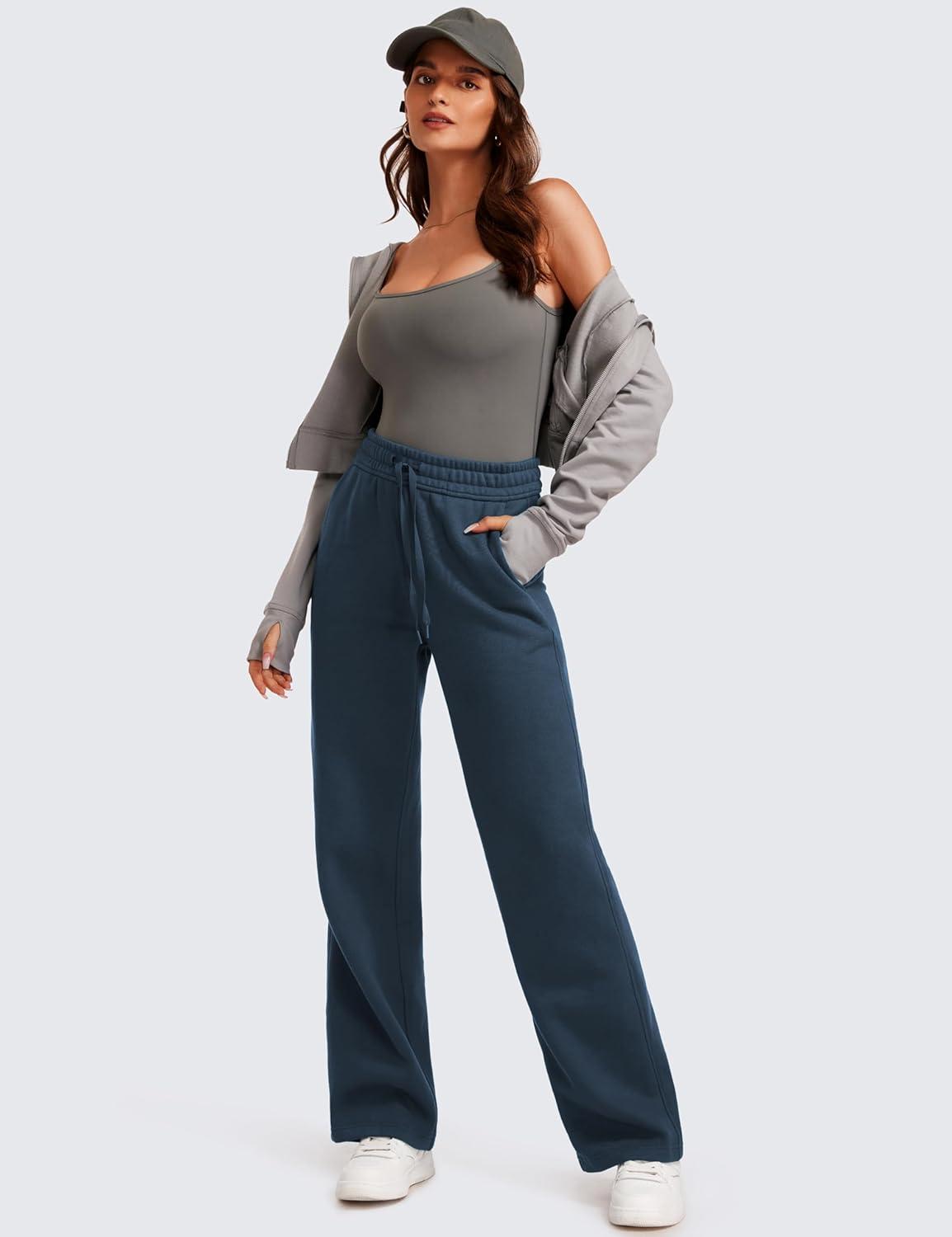 imageCRZ YOGA Cotton Fleece Lined Sweatpants Women 28quot30quot Straight Leg Casual Lounge Sweat Pants for WomenInk Blue