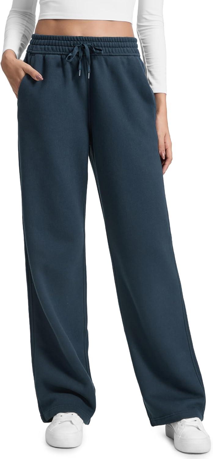 imageCRZ YOGA Cotton Fleece Lined Sweatpants Women 28quot30quot Straight Leg Casual Lounge Sweat Pants for WomenInk Blue