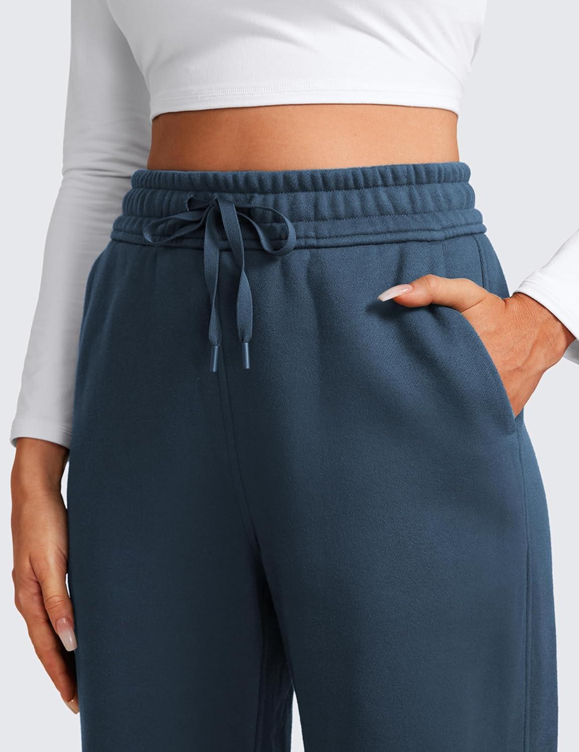 imageCRZ YOGA Cotton Fleece Lined Sweatpants Women 28quot30quot Straight Leg Casual Lounge Sweat Pants for WomenInk Blue