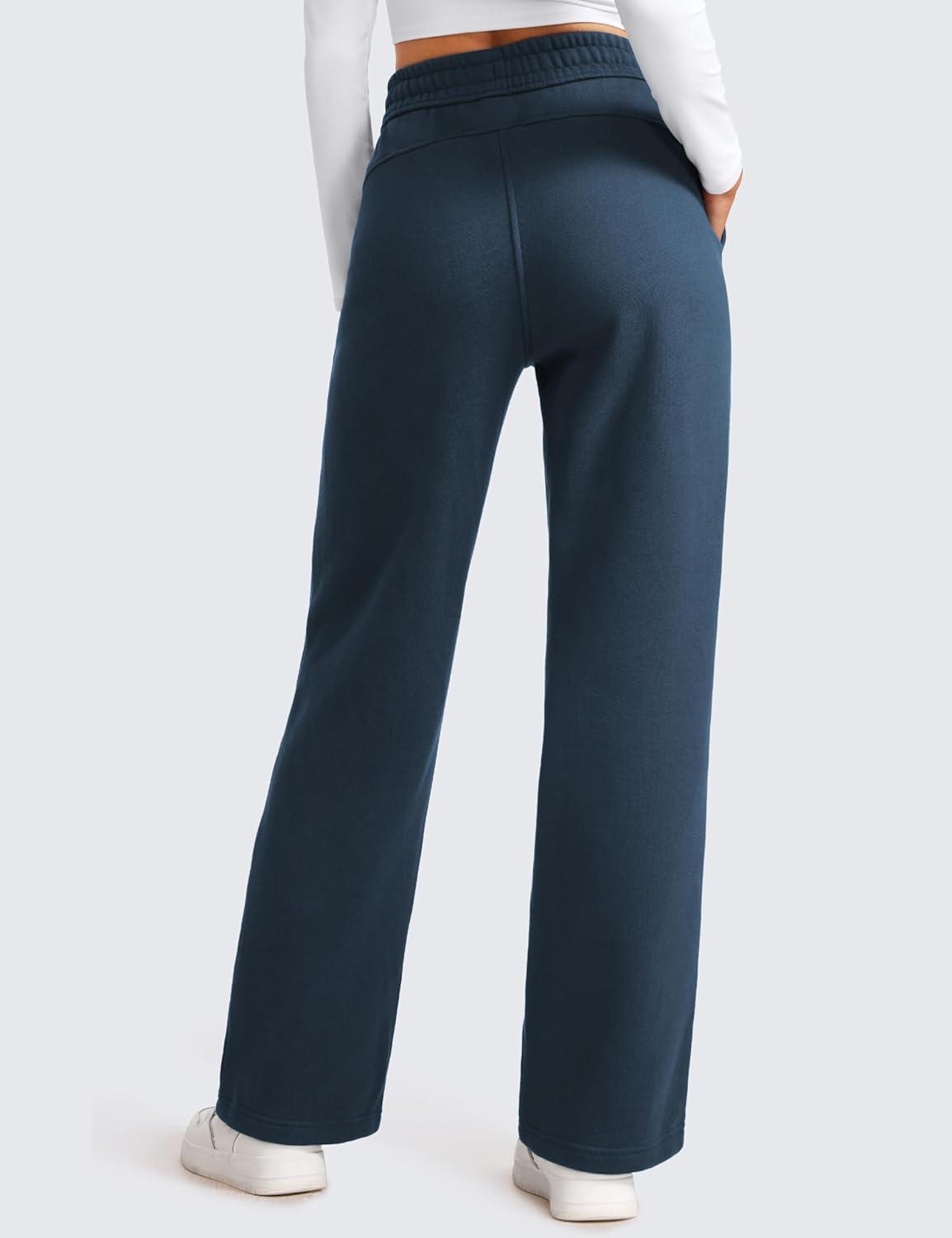 imageCRZ YOGA Cotton Fleece Lined Sweatpants Women 28quot30quot Straight Leg Casual Lounge Sweat Pants for WomenInk Blue