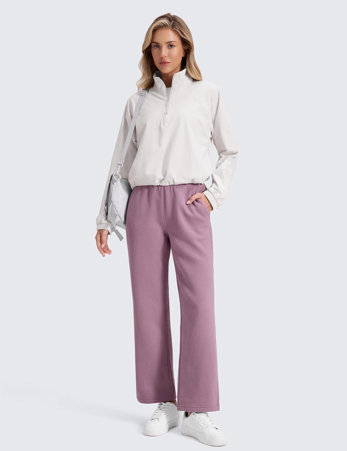 imageCRZ YOGA Cotton Fleece Lined Sweatpants Women 28quot30quot Straight Leg Casual Lounge Sweat Pants for WomenLight Lavender