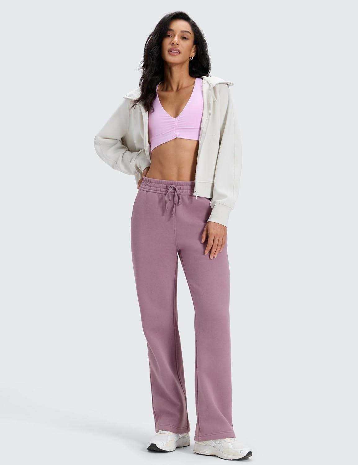 imageCRZ YOGA Cotton Fleece Lined Sweatpants Women 28quot30quot Straight Leg Casual Lounge Sweat Pants for WomenLight Lavender