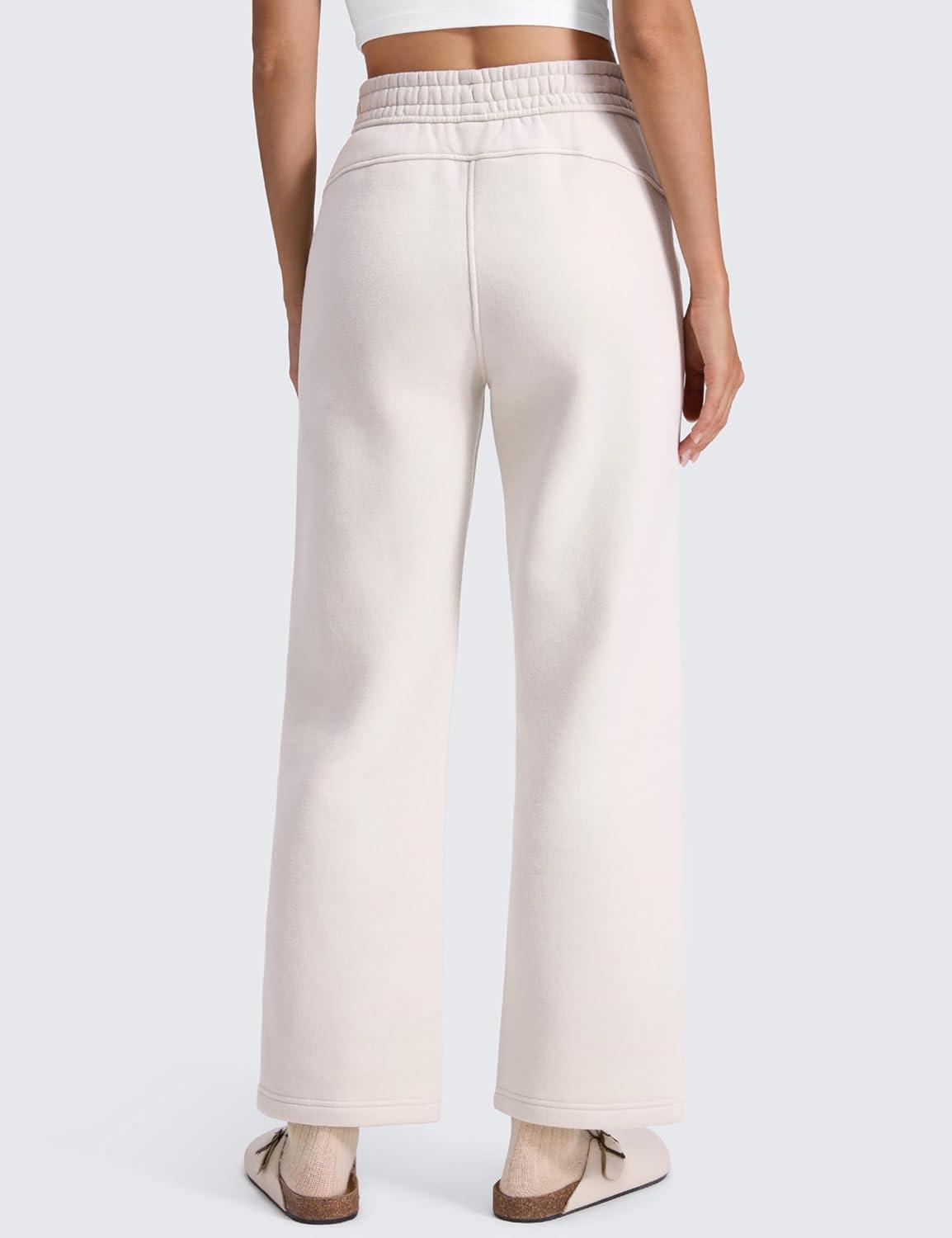 imageCRZ YOGA Cotton Fleece Lined Sweatpants Women 28quot30quot Straight Leg Casual Lounge Sweat Pants for WomenMilky White Bone