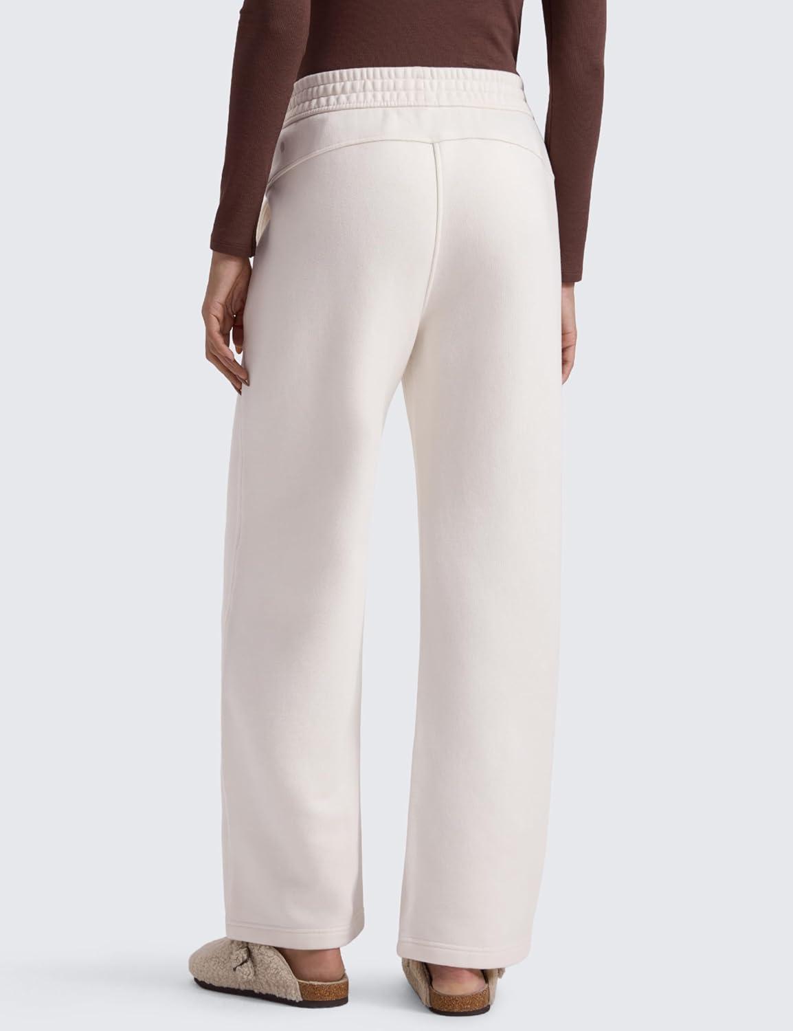 imageCRZ YOGA Cotton Fleece Lined Sweatpants Women 28quot30quot Straight Leg Casual Lounge Sweat Pants for WomenMilky White Bone