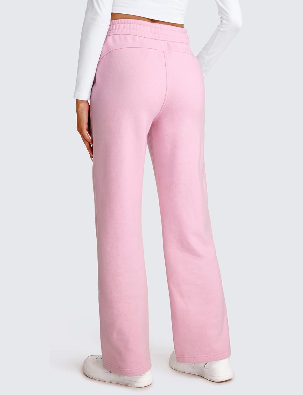 imageCRZ YOGA Cotton Fleece Lined Sweatpants Women 28quot30quot Straight Leg Casual Lounge Sweat Pants for WomenPink Peony