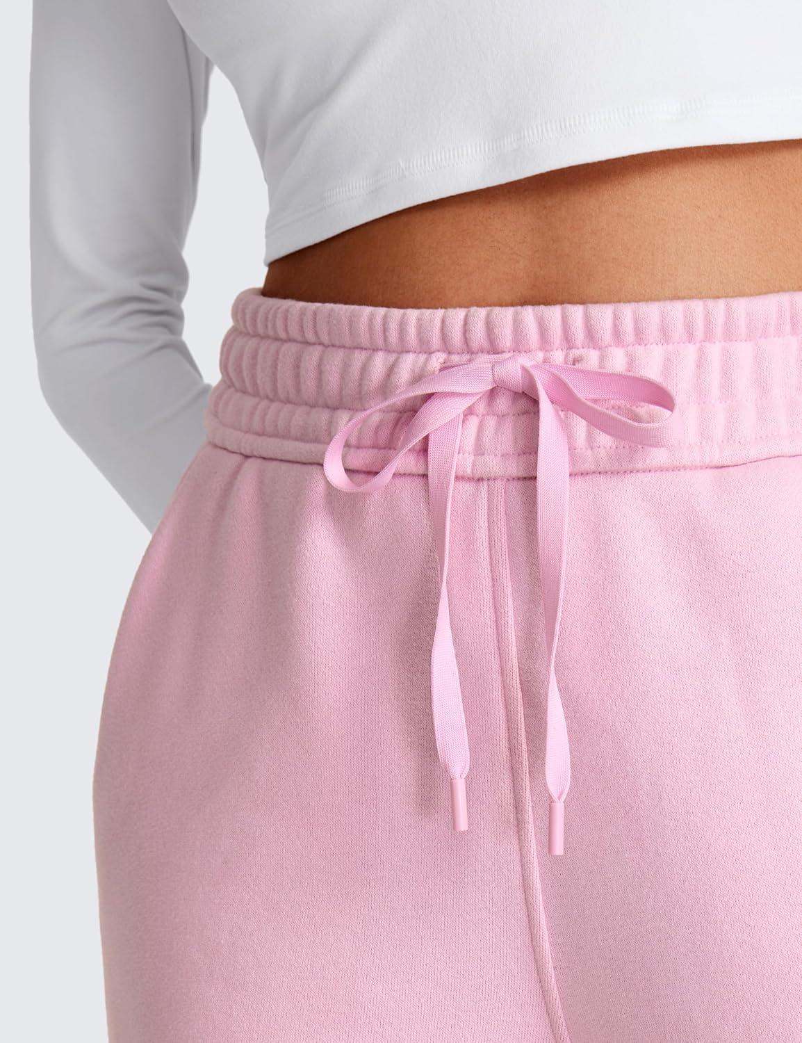 imageCRZ YOGA Cotton Fleece Lined Sweatpants Women 28quot30quot Straight Leg Casual Lounge Sweat Pants for WomenPink Peony