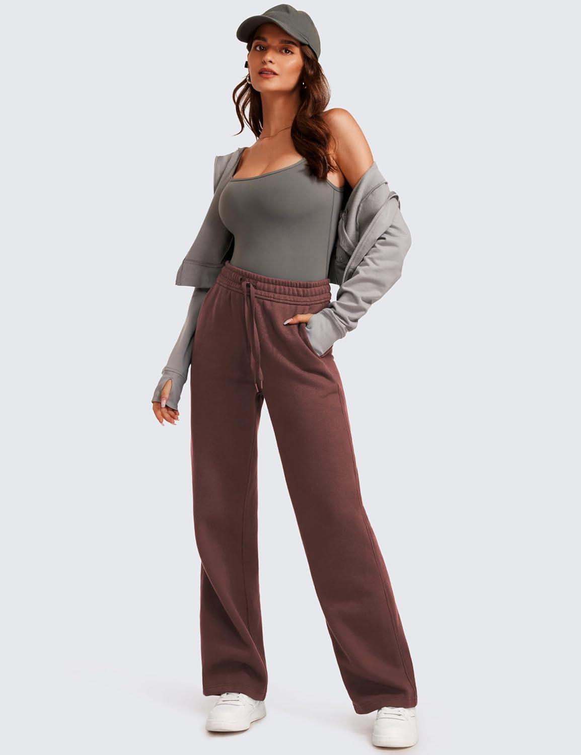 imageCRZ YOGA Cotton Fleece Lined Sweatpants Women 28quot30quot Straight Leg Casual Lounge Sweat Pants for WomenTaupe