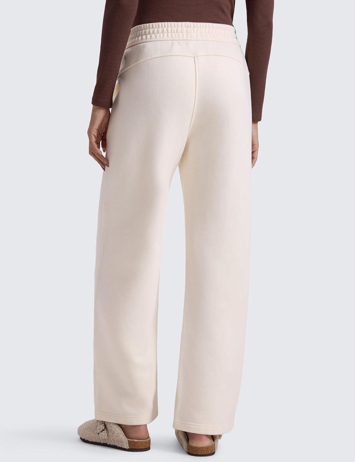 imageCRZ YOGA Cotton Fleece Lined Sweatpants Women 28quot30quot Straight Leg Casual Lounge Sweat Pants for WomenWhite Apricot