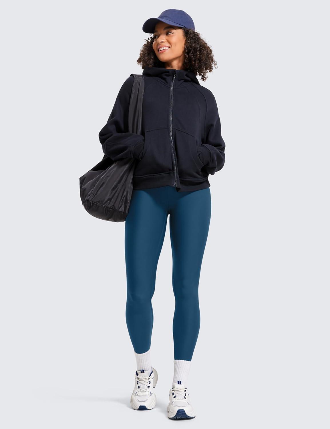 imageCRZ YOGA Womens Fleece Lined Leggings 28  Thermal Winter Warm Full Length Pants Casual Lounge Yoga WorkoutFrench Navy