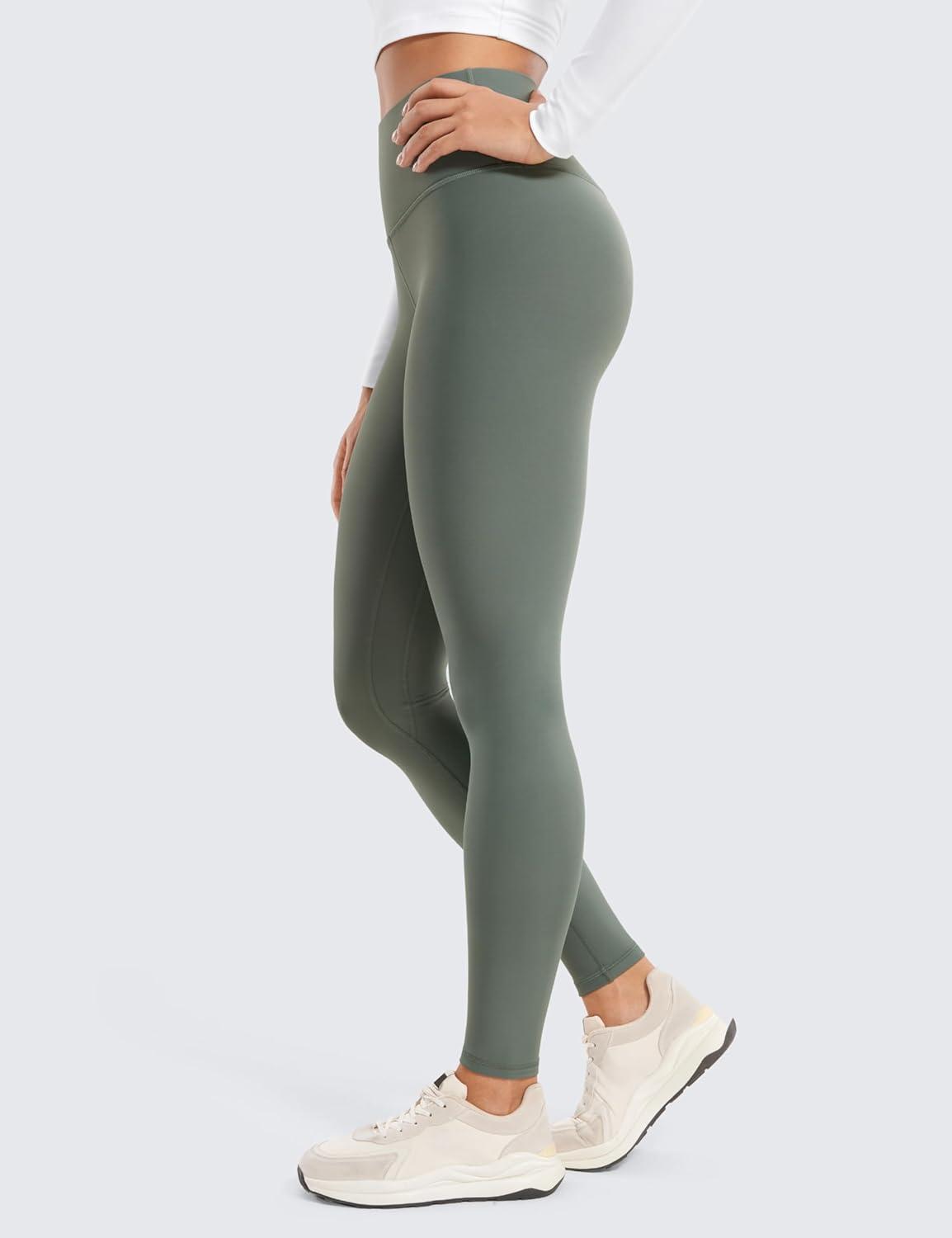 imageCRZ YOGA Womens Fleece Lined Leggings 28  Thermal Winter Warm Full Length Pants Casual Lounge Yoga WorkoutGrey Sage
