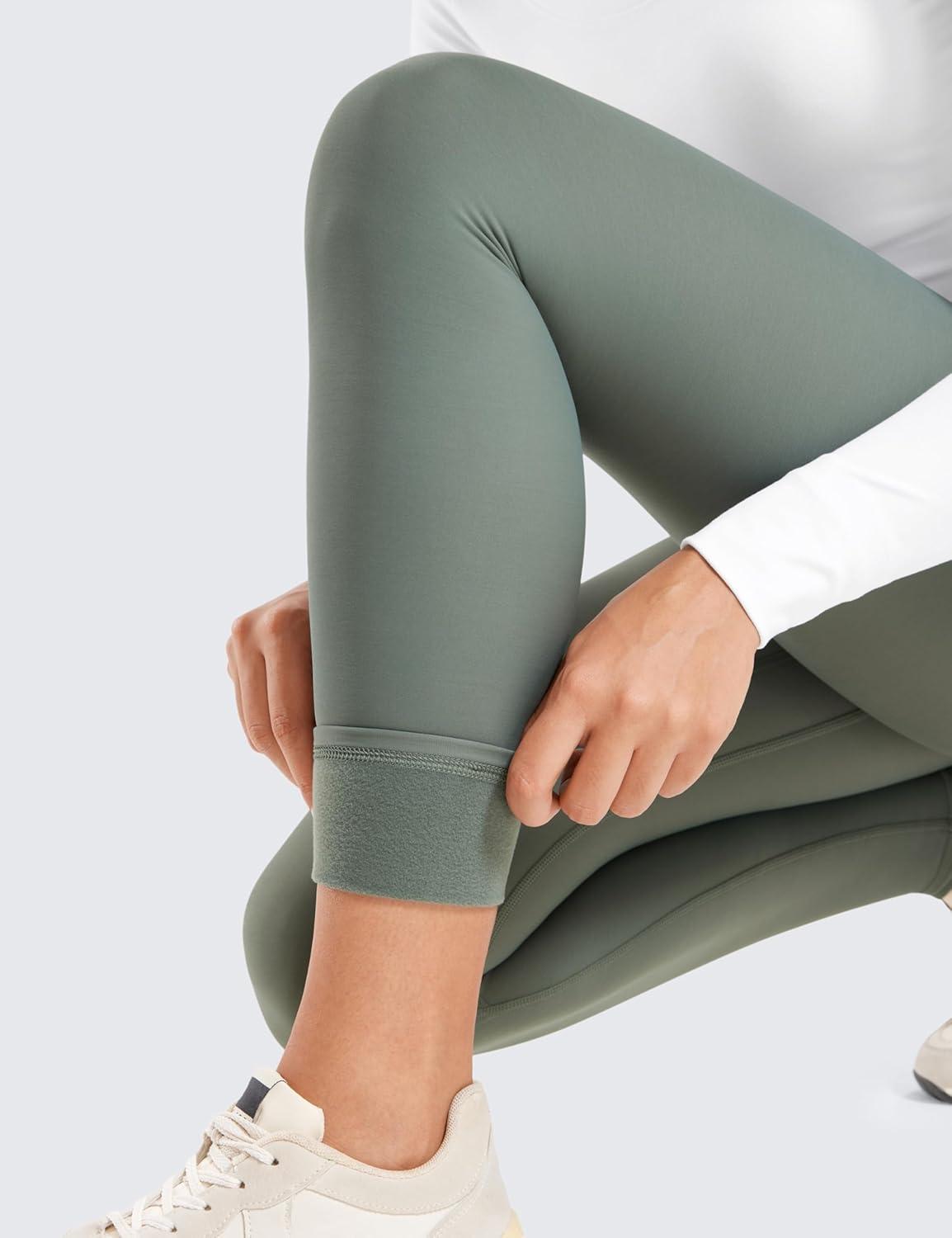 imageCRZ YOGA Womens Fleece Lined Leggings 28  Thermal Winter Warm Full Length Pants Casual Lounge Yoga WorkoutGrey Sage