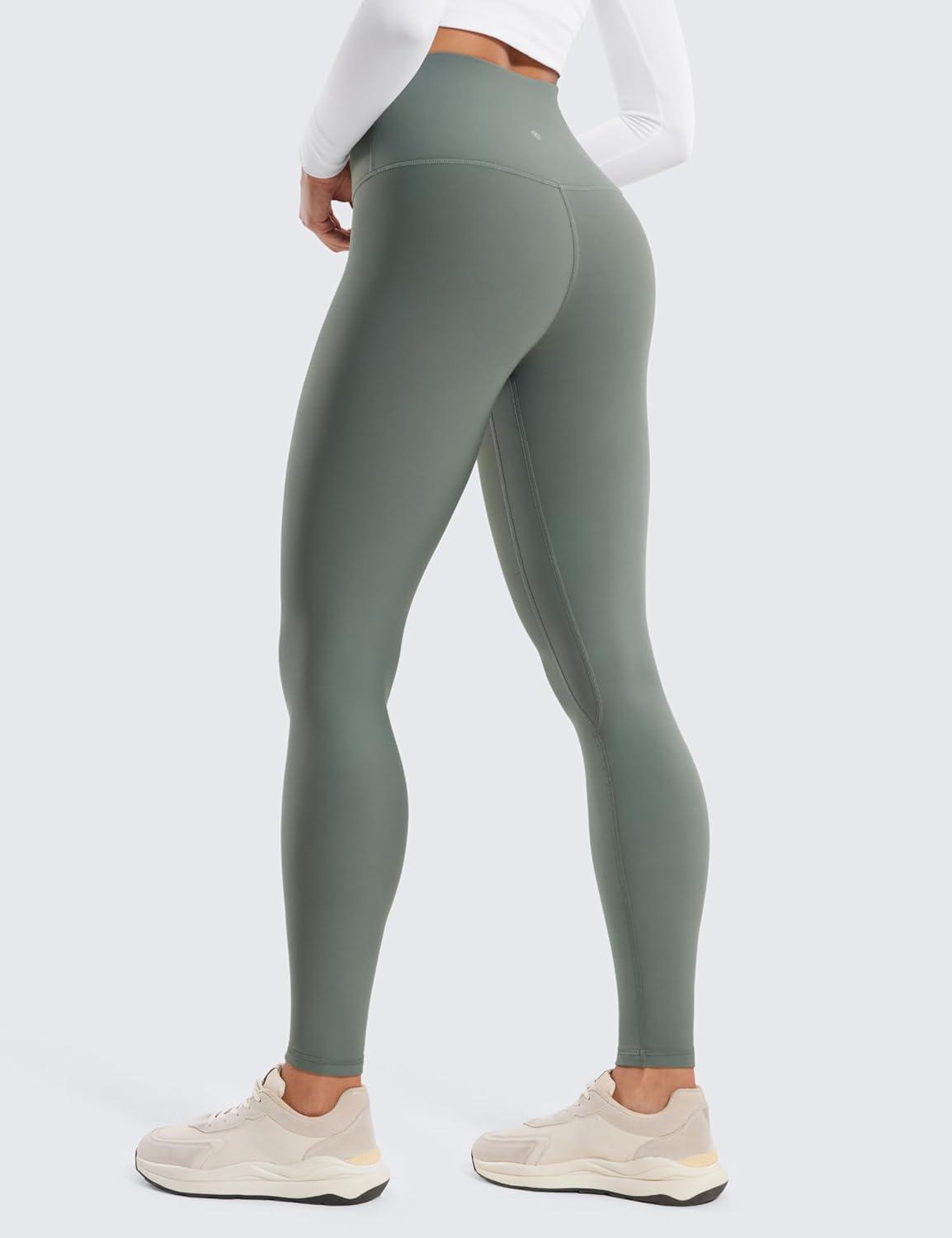 imageCRZ YOGA Womens Fleece Lined Leggings 28  Thermal Winter Warm Full Length Pants Casual Lounge Yoga WorkoutGrey Sage