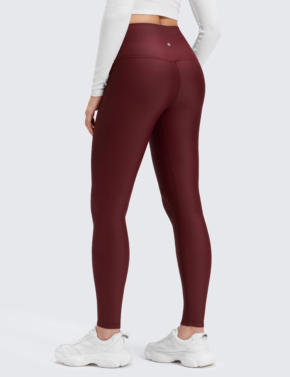 imageCRZ YOGA Womens Fleece Lined Leggings 28  Thermal Winter Warm Full Length Pants Casual Lounge Yoga WorkoutRed Merlot