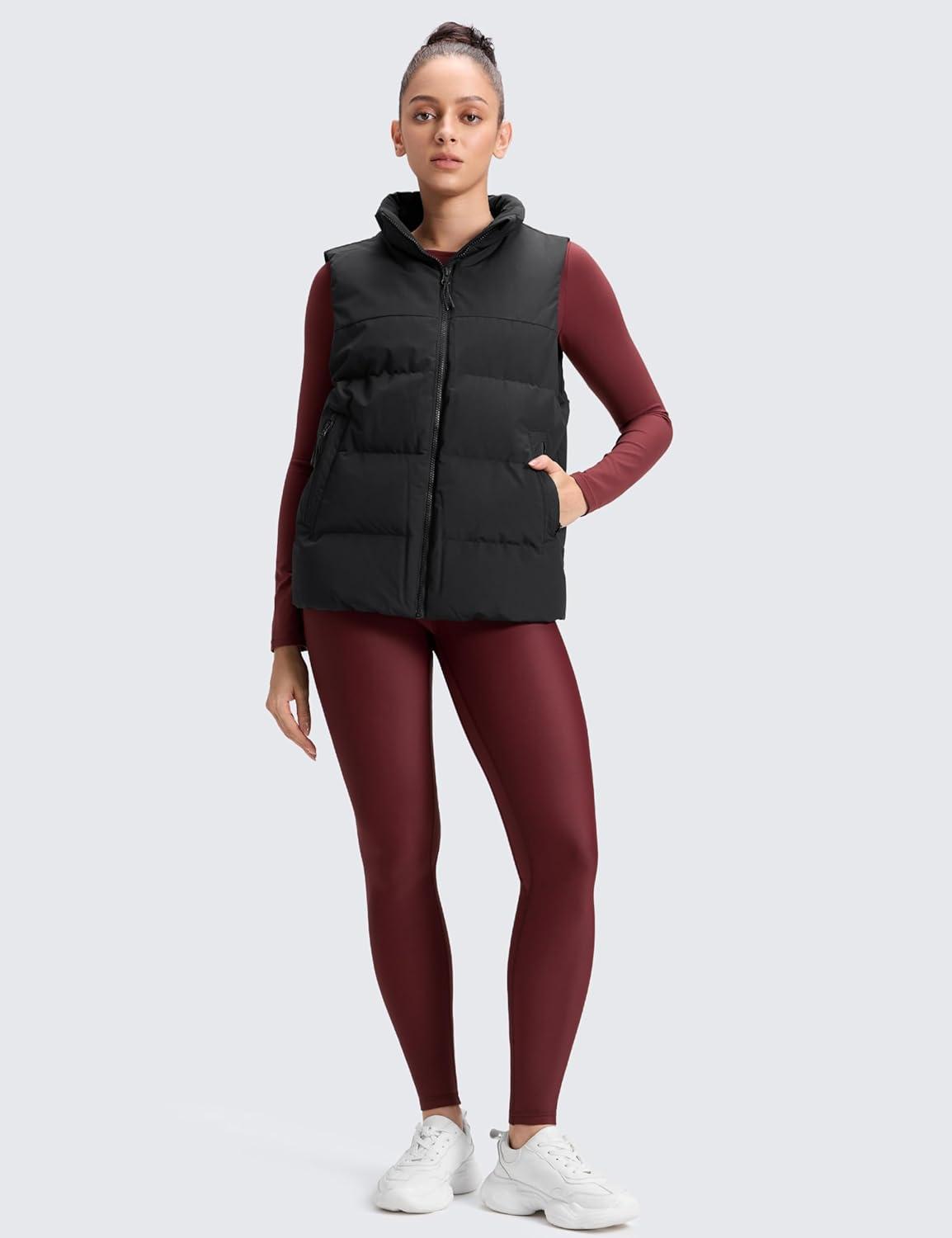 imageCRZ YOGA Womens Fleece Lined Leggings 28  Thermal Winter Warm Full Length Pants Casual Lounge Yoga WorkoutRed Merlot
