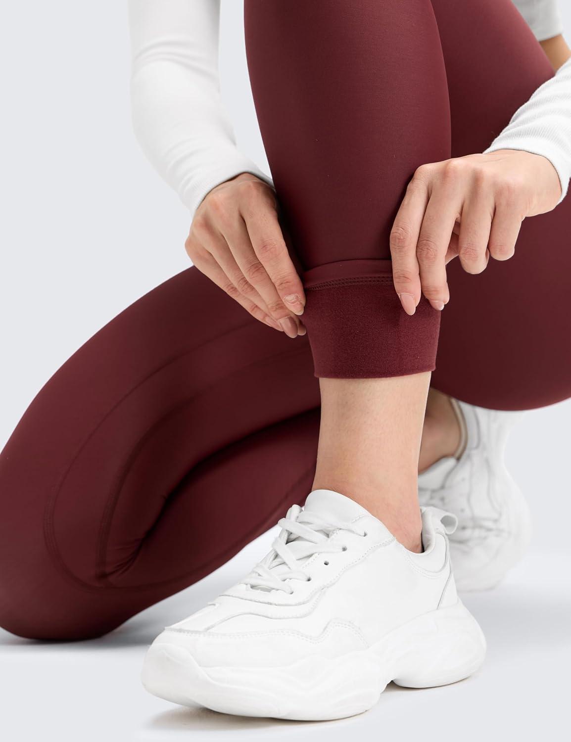 imageCRZ YOGA Womens Fleece Lined Leggings 28  Thermal Winter Warm Full Length Pants Casual Lounge Yoga WorkoutRed Merlot