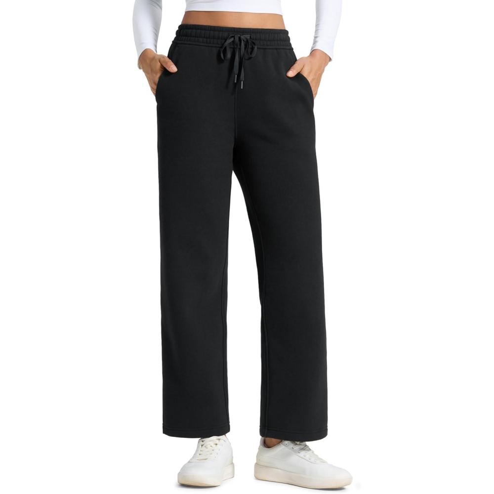 imageCRZ YOGA Cotton Fleece Lined Sweatpants Women 28quot30quot Straight Leg Casual Lounge Sweat Pants for WomenBlack