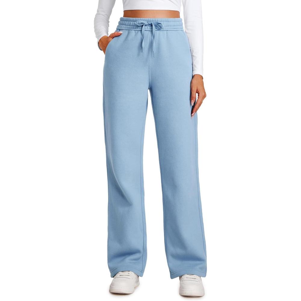 imageCRZ YOGA Cotton Fleece Lined Sweatpants Women 28quot30quot Straight Leg Casual Lounge Sweat Pants for WomenCambric Blue