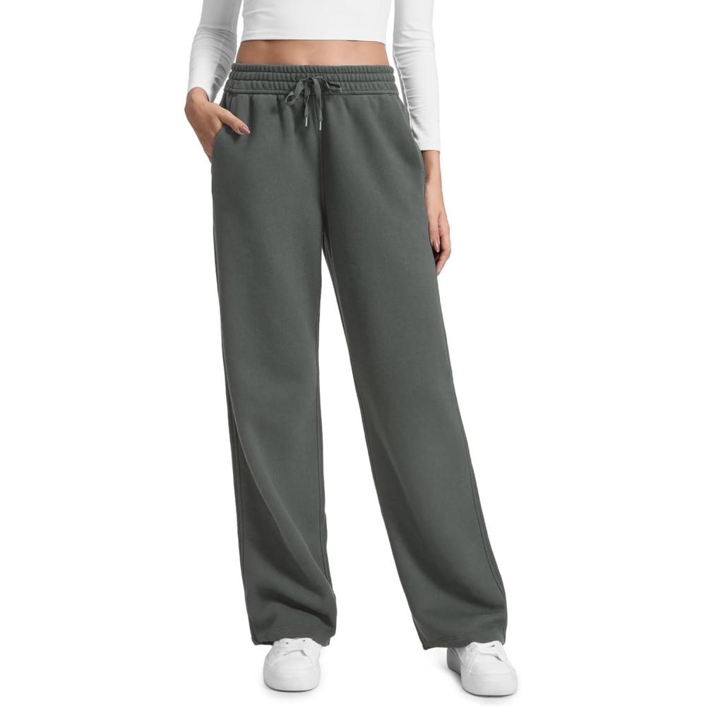 imageCRZ YOGA Cotton Fleece Lined Sweatpants Women 28quot30quot Straight Leg Casual Lounge Sweat Pants for WomenGrey Sage