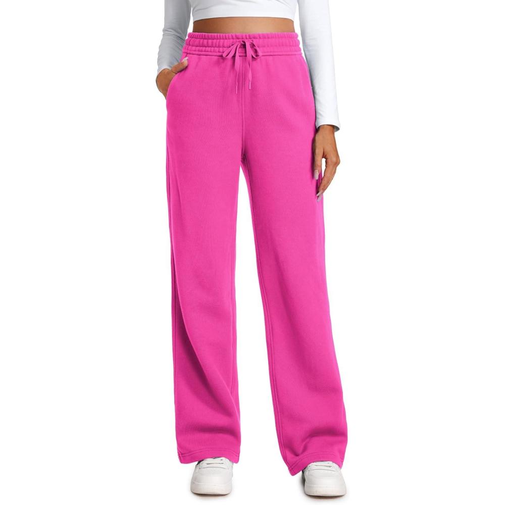 imageCRZ YOGA Cotton Fleece Lined Sweatpants Women 28quot30quot Straight Leg Casual Lounge Sweat Pants for WomenHibiscus Purple