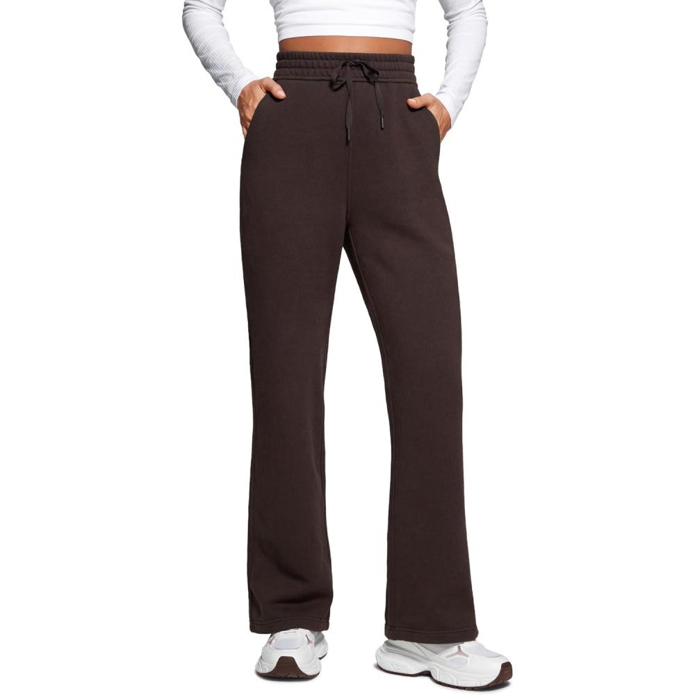 imageCRZ YOGA Cotton Fleece Lined Sweatpants Women 28quot30quot Straight Leg Casual Lounge Sweat Pants for WomenHot Fudge Brown