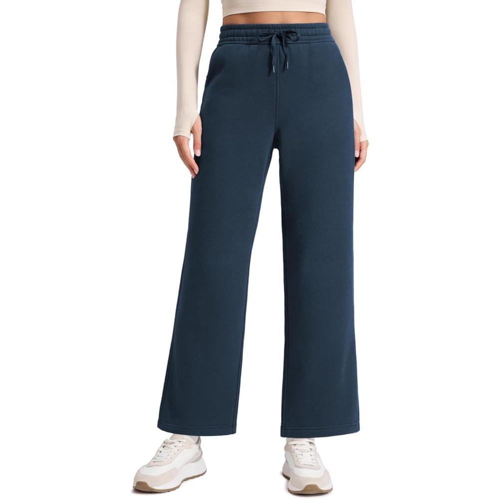 imageCRZ YOGA Cotton Fleece Lined Sweatpants Women 28quot30quot Straight Leg Casual Lounge Sweat Pants for WomenInk Blue