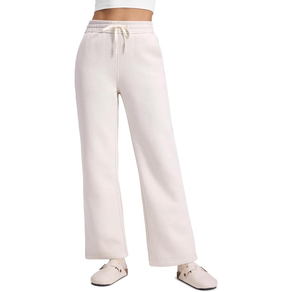 imageCRZ YOGA Cotton Fleece Lined Sweatpants Women 28quot30quot Straight Leg Casual Lounge Sweat Pants for WomenMilky White Bone