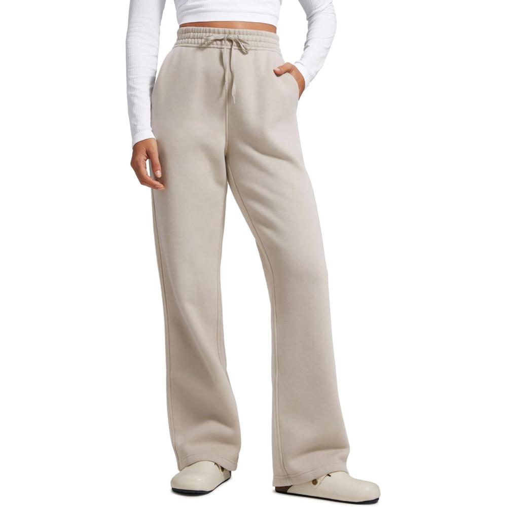 imageCRZ YOGA Cotton Fleece Lined Sweatpants Women 28quot30quot Straight Leg Casual Lounge Sweat Pants for WomenMojave Tan