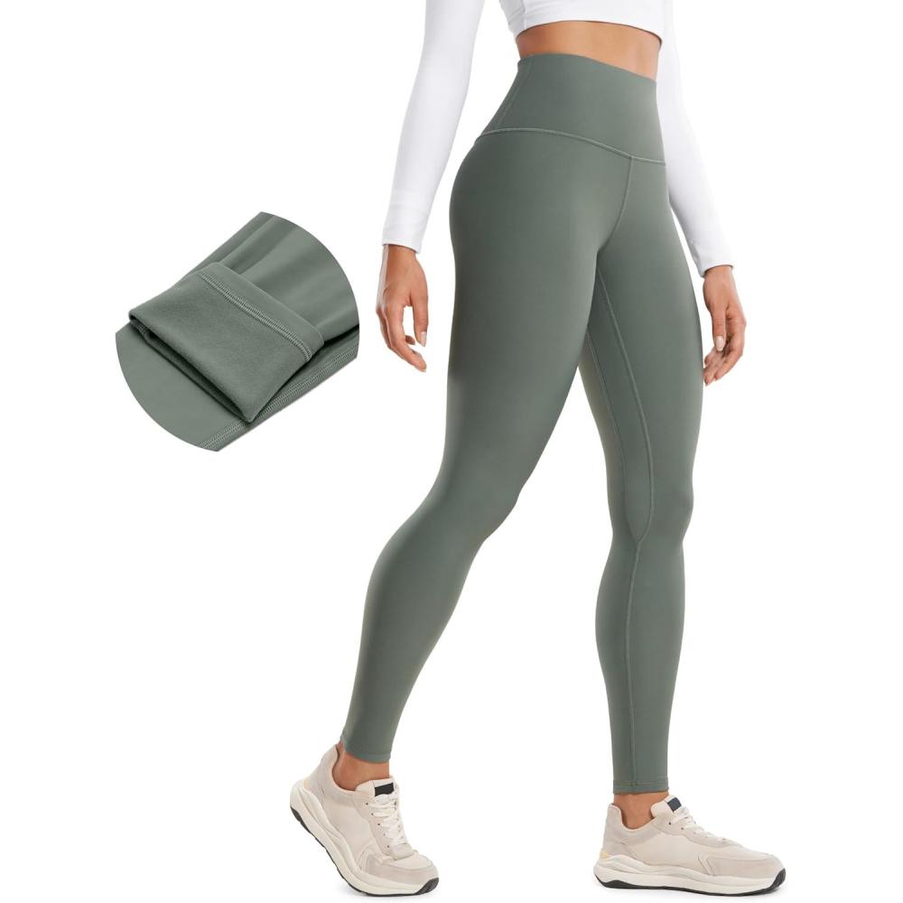 imageCRZ YOGA Womens Fleece Lined Leggings 28  Thermal Winter Warm Full Length Pants Casual Lounge Yoga WorkoutGrey Sage