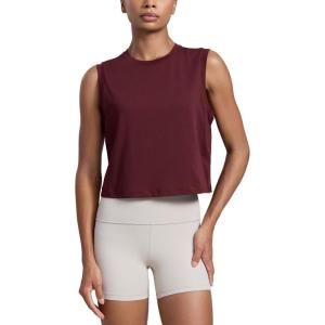 imageCRZ YOGA CottonBlend Workout Muscle Tank for Women Breathable Quick Dry High Neck Athletic Tops Casual Sleeveless ShirtsRed Merlot
